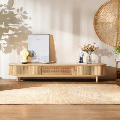 Orxva Galaxy Ash Wood TV Stand with Wicker Roller Door Wayfair
